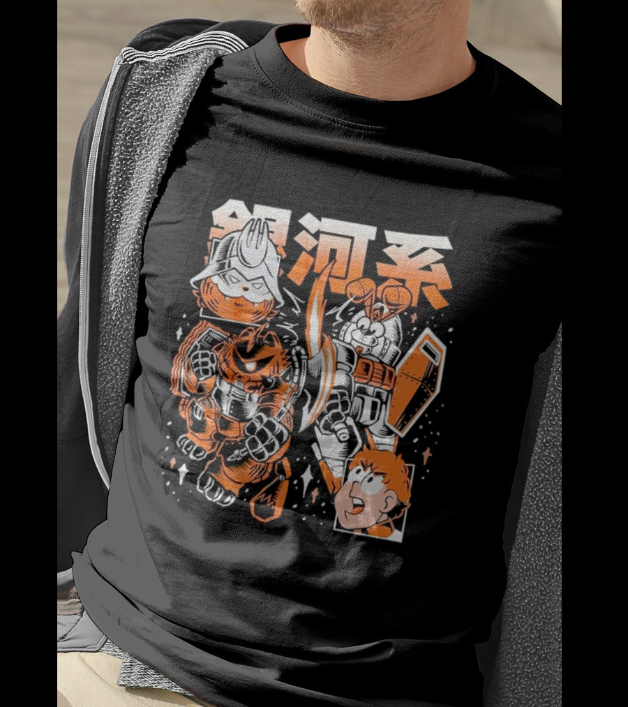 Mecha Galaxy Warrior Gundam Anime Kanji Robot Battle Scene T-Shirt
