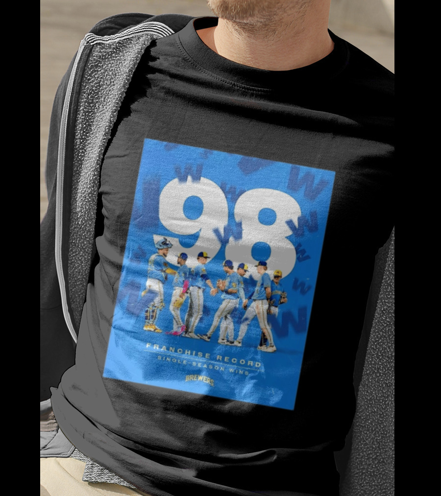 Milwaukee Brewers 98 Franchise Record Single Season Wins Team Celebration T-Shirt