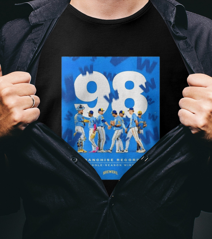 Milwaukee Brewers 98 Franchise Record Single Season Wins Team Celebration T-Shirt