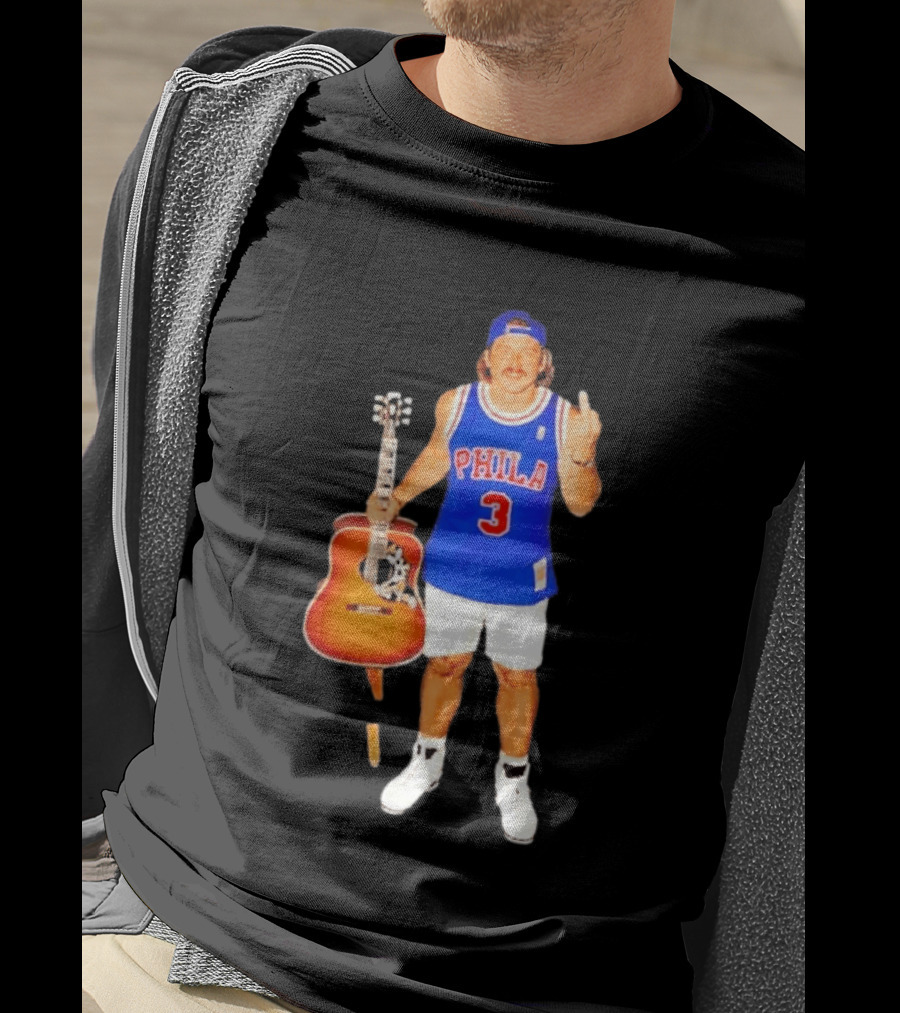 Morgan Wallen Phila 3 Jersey Middle Finger Gesture With Guitar T-Shirt