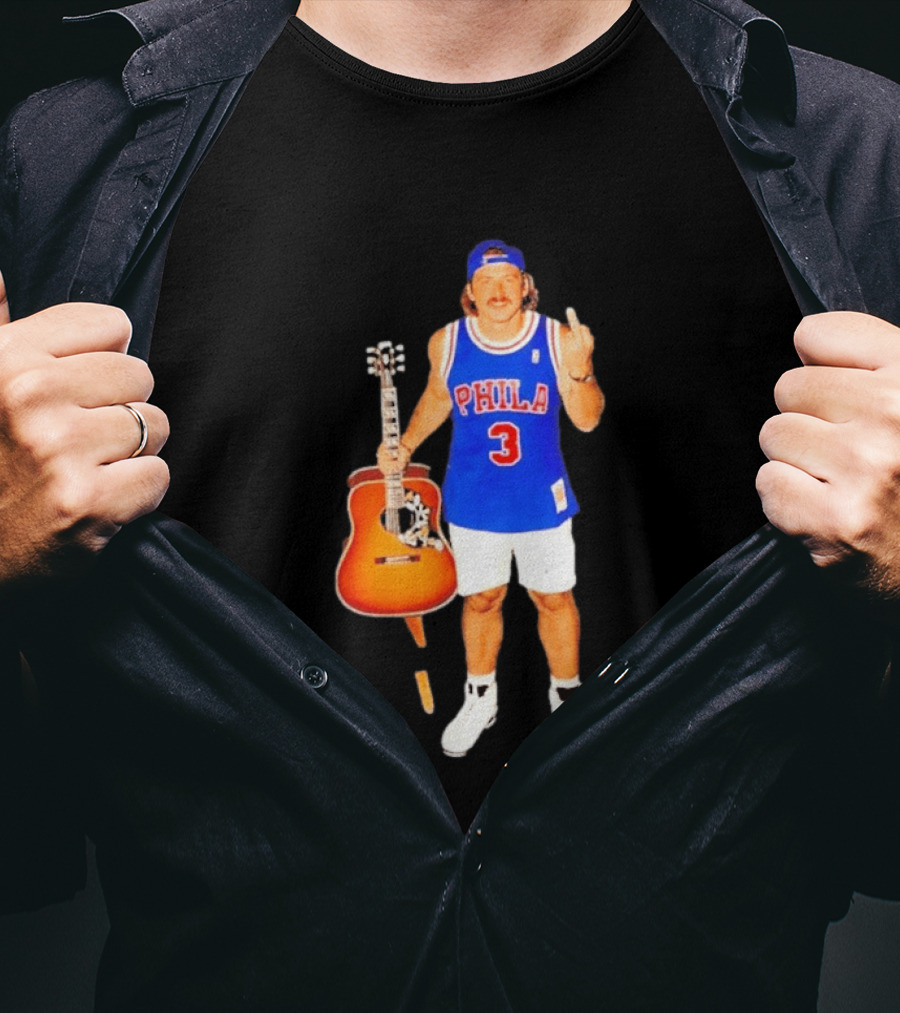 Morgan Wallen Phila 3 Jersey Middle Finger Gesture With Guitar T-Shirt