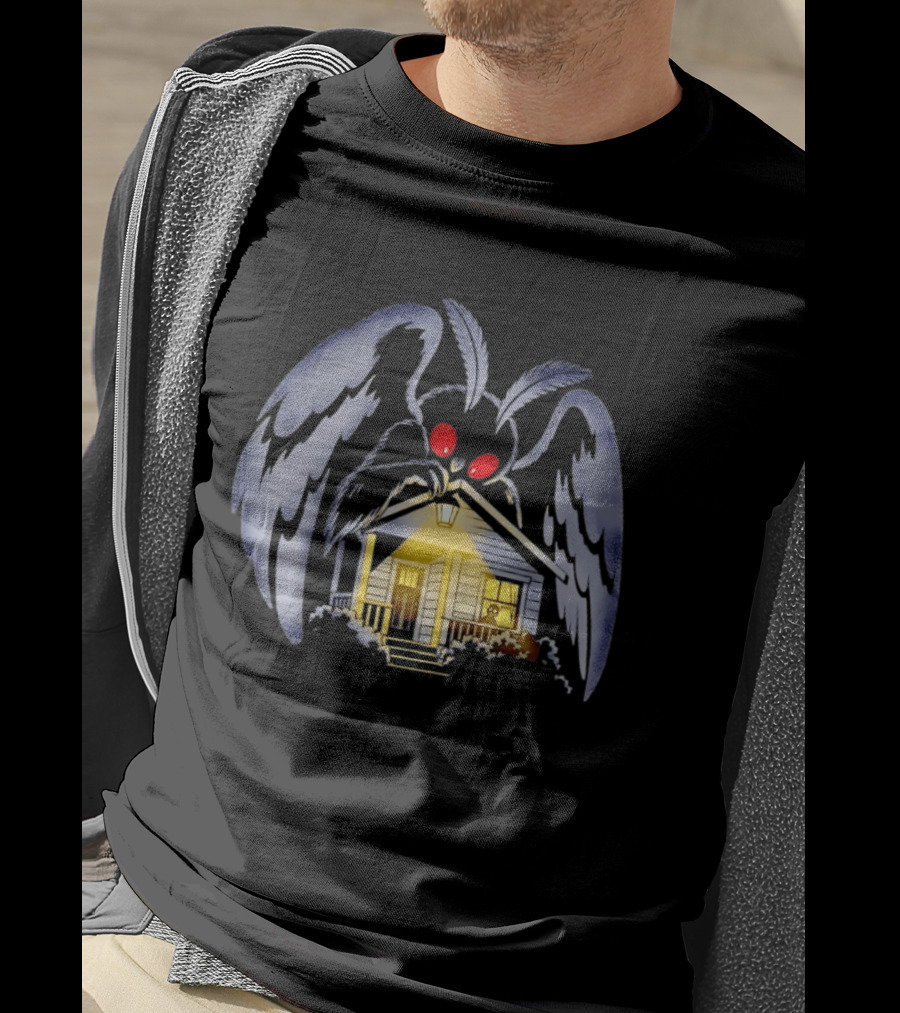 Mothman Drawn To Porch Light Cryptid Creature Illuminated House T-Shirt