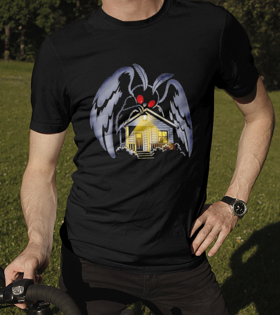 Mothman Drawn To Porch Light Cryptid Creature Illuminated House T-Shirt