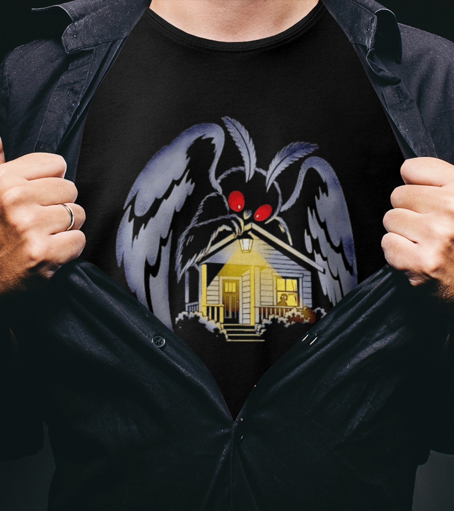 Mothman Drawn To Porch Light Cryptid Creature Illuminated House T-Shirt