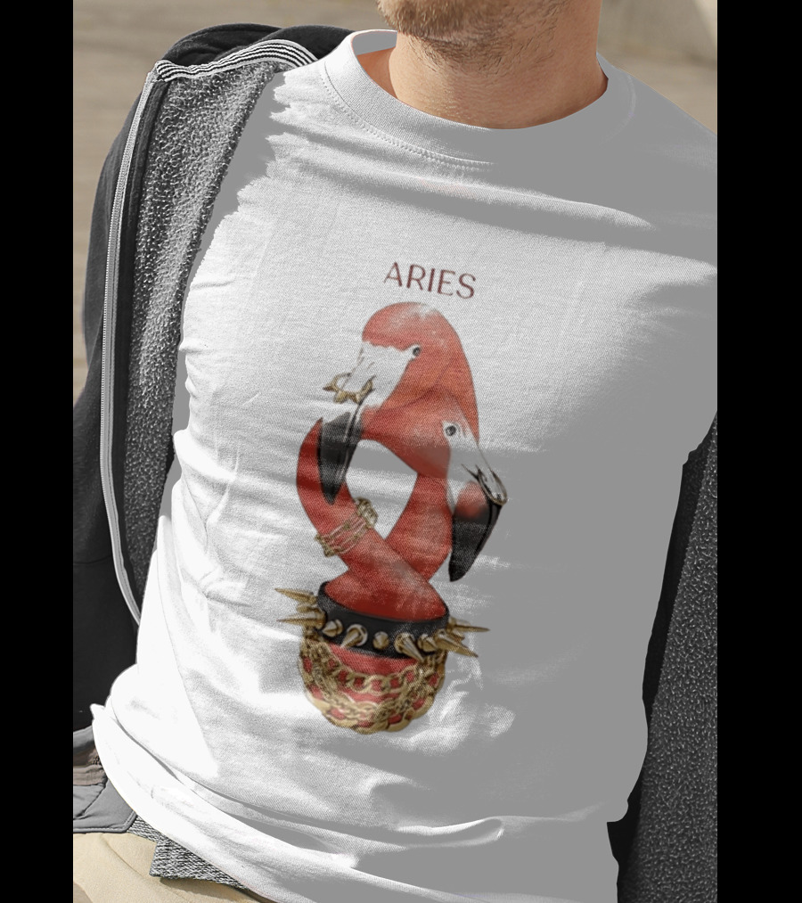 Aries Flamingo Punk Rock Zodiac Sign Astrology Bracelet Spikes T-Shirt