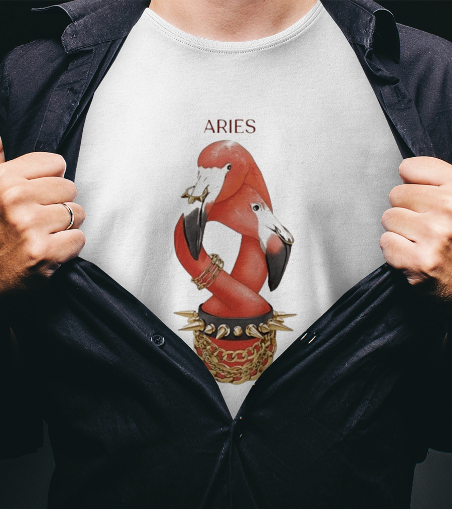 Aries Flamingo Punk Rock Zodiac Sign Astrology Bracelet Spikes T-Shirt