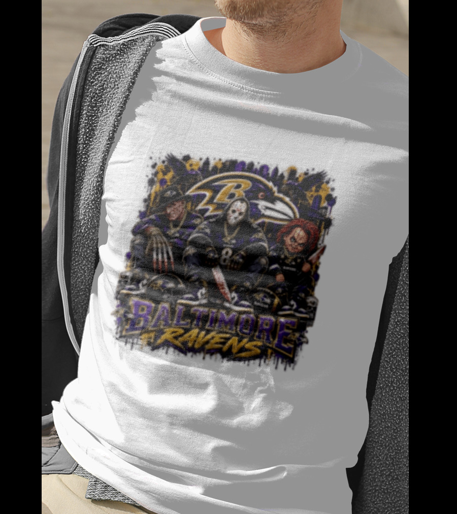 Freddy Krueger Jason Voorhees Chucky Baltimore Ravens Halloween Horror T-Shirt