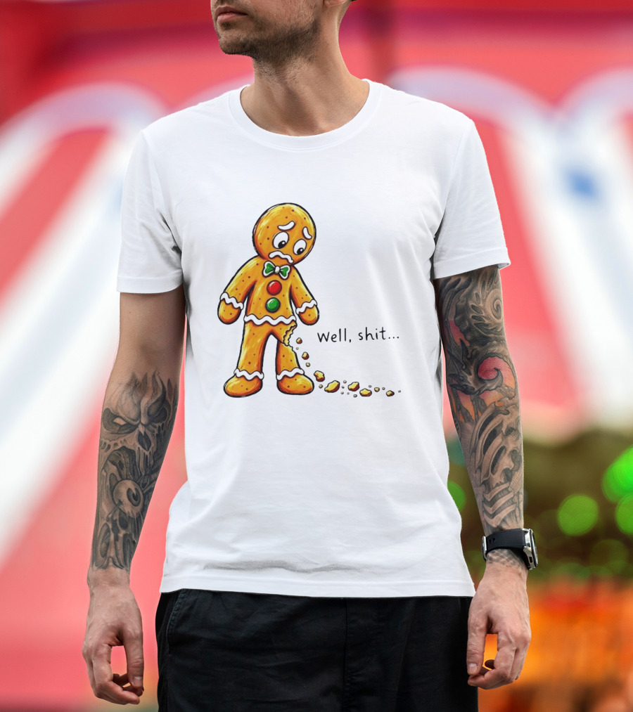 Gingerbread Man Well Shit Broken Cookie Bow Tie Colorful Buttons T-Shirt