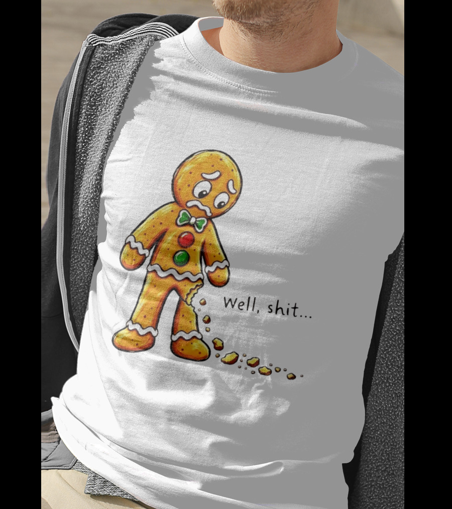 Gingerbread Man Well Shit Broken Cookie Bow Tie Colorful Buttons T-Shirt
