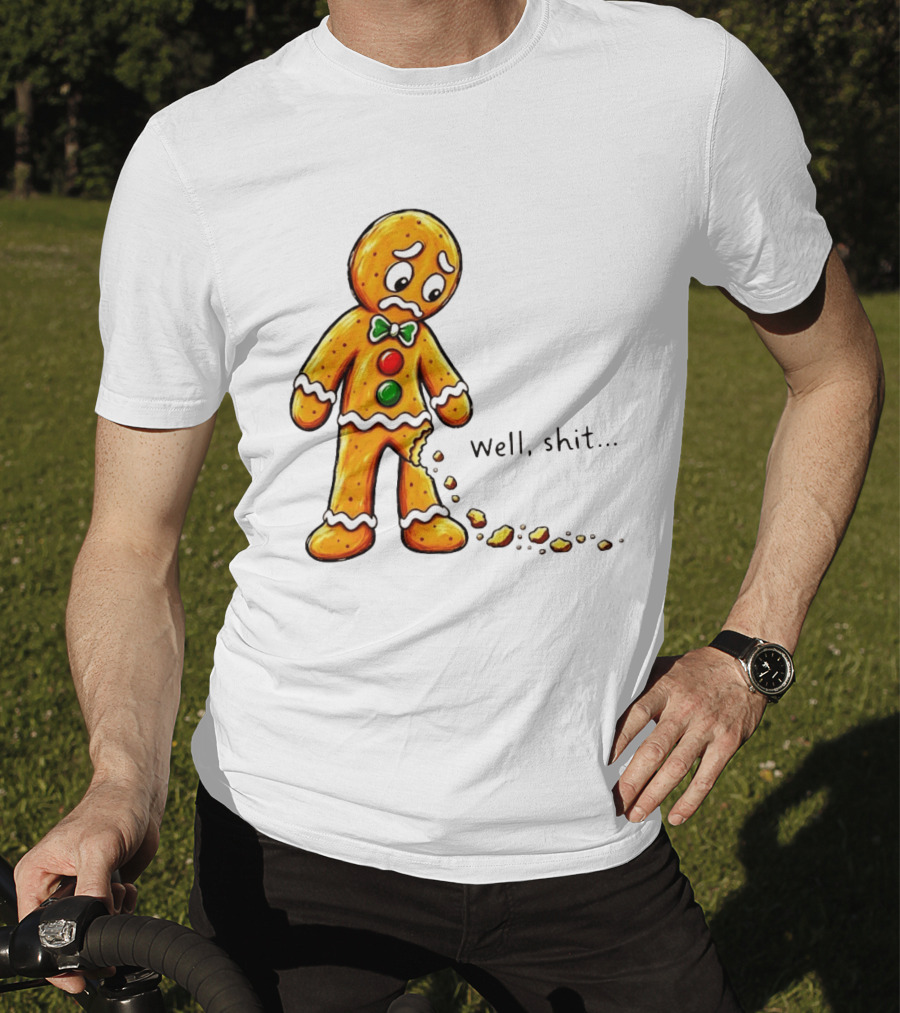 Gingerbread Man Well Shit Broken Cookie Bow Tie Colorful Buttons T-Shirt