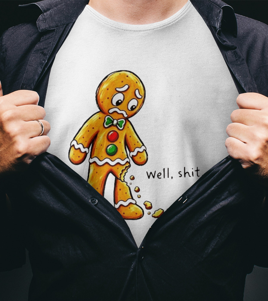 Gingerbread Man Well Shit Broken Cookie Bow Tie Colorful Buttons T-Shirt