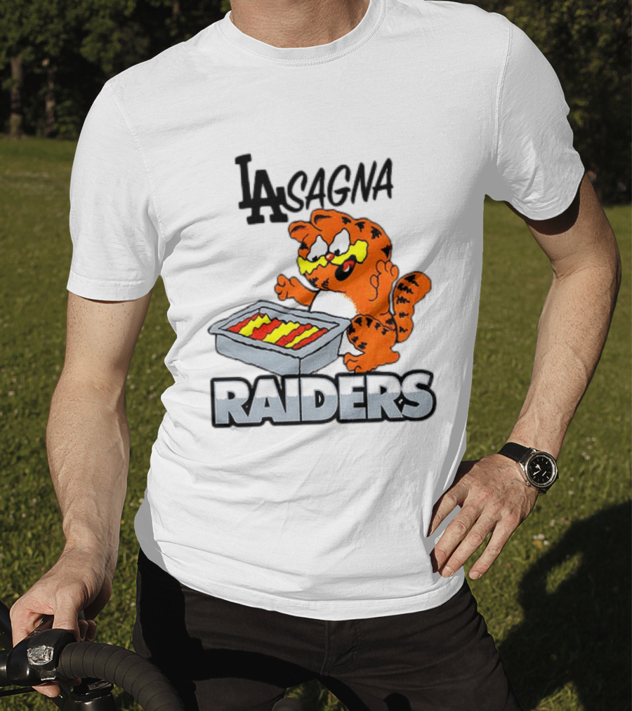 LA Lasagna Raiders Orange Cat Eating Lasagna Sports Rivalry T-Shirt