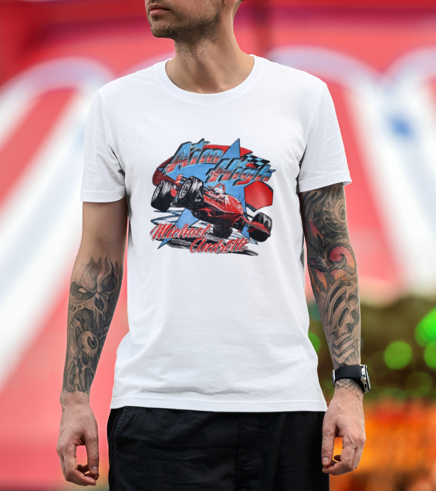 Michael Andretti Aim High Racing Car Art With Checkered Flag T-Shirt