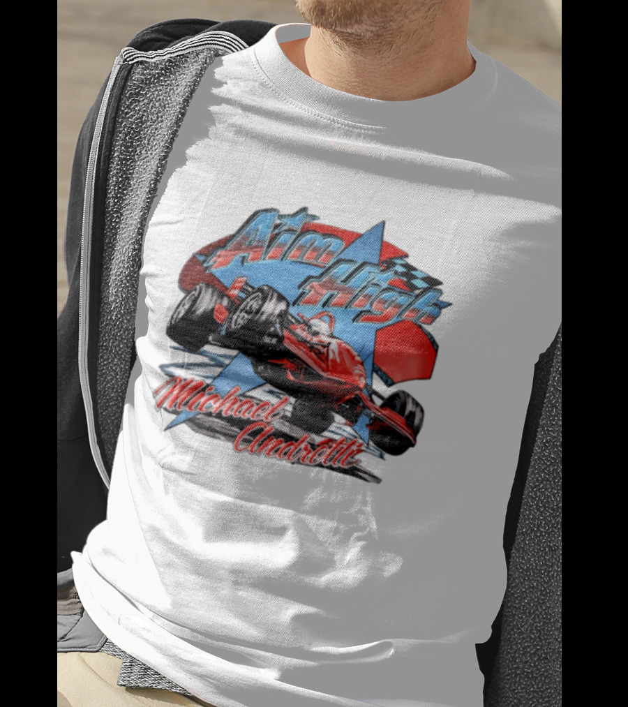 Michael Andretti Aim High Racing Car Art With Checkered Flag T-Shirt
