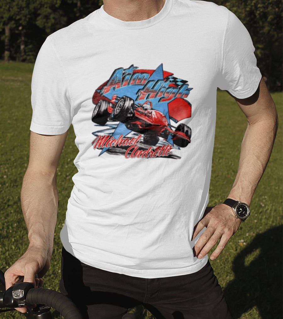 Michael Andretti Aim High Racing Car Art With Checkered Flag T-Shirt