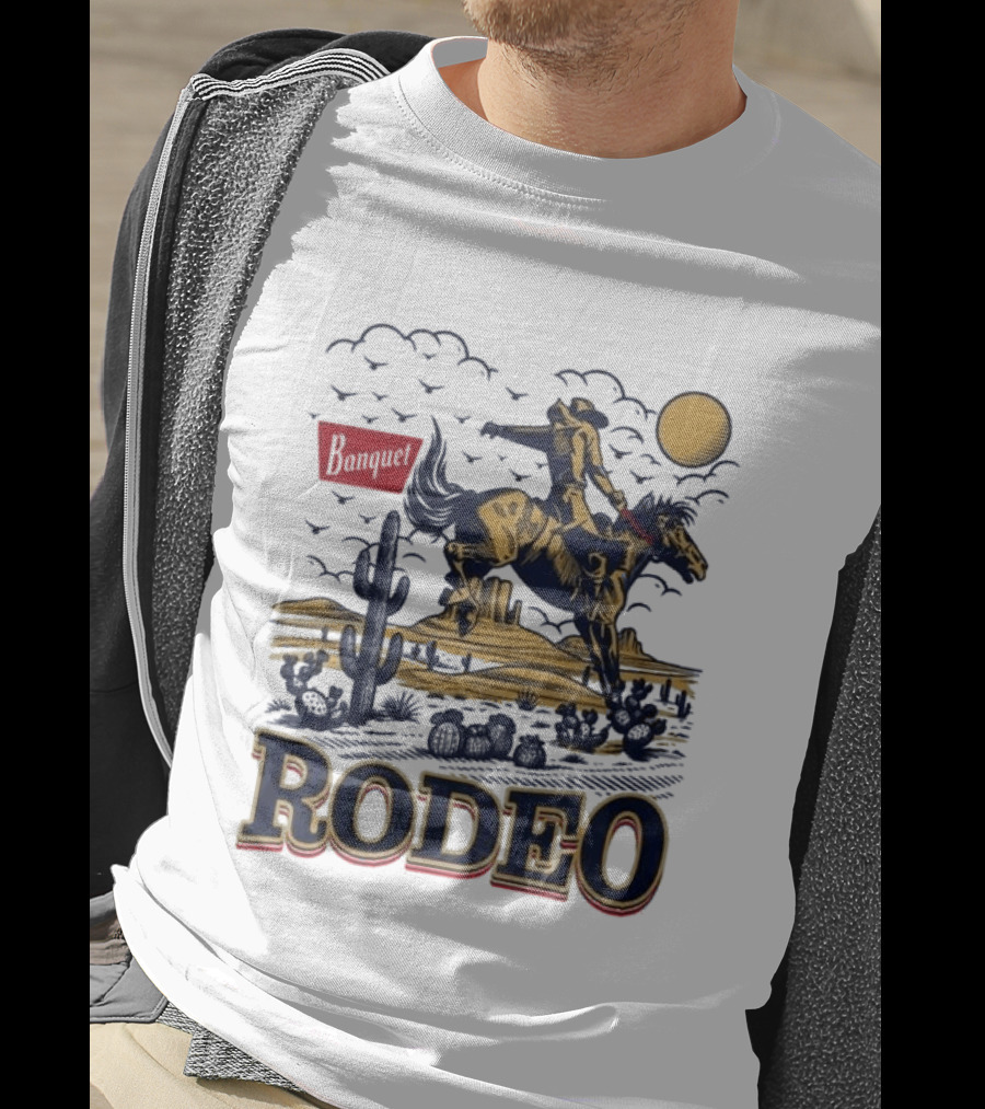 Western Rodeo Cowboy Desert Scene With Cactus And Mountains T-Shirt