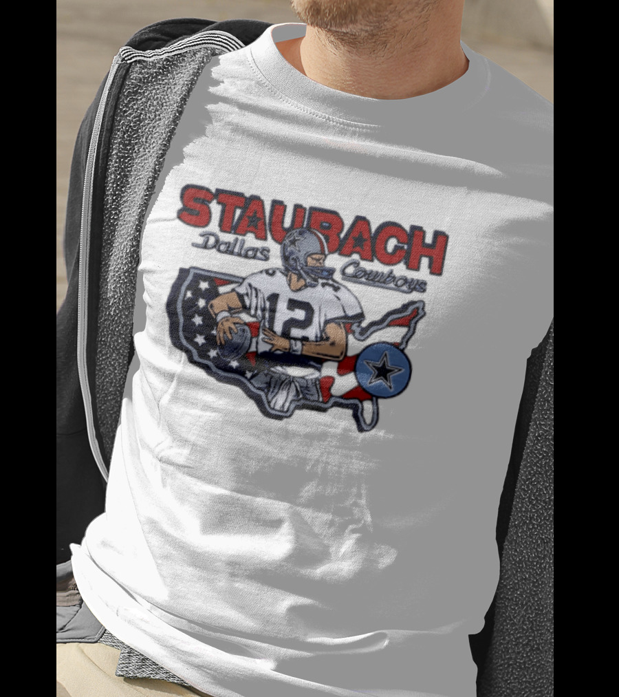 Staubach Dallas Cowboys 12 USA Star Football Legend T-Shirt