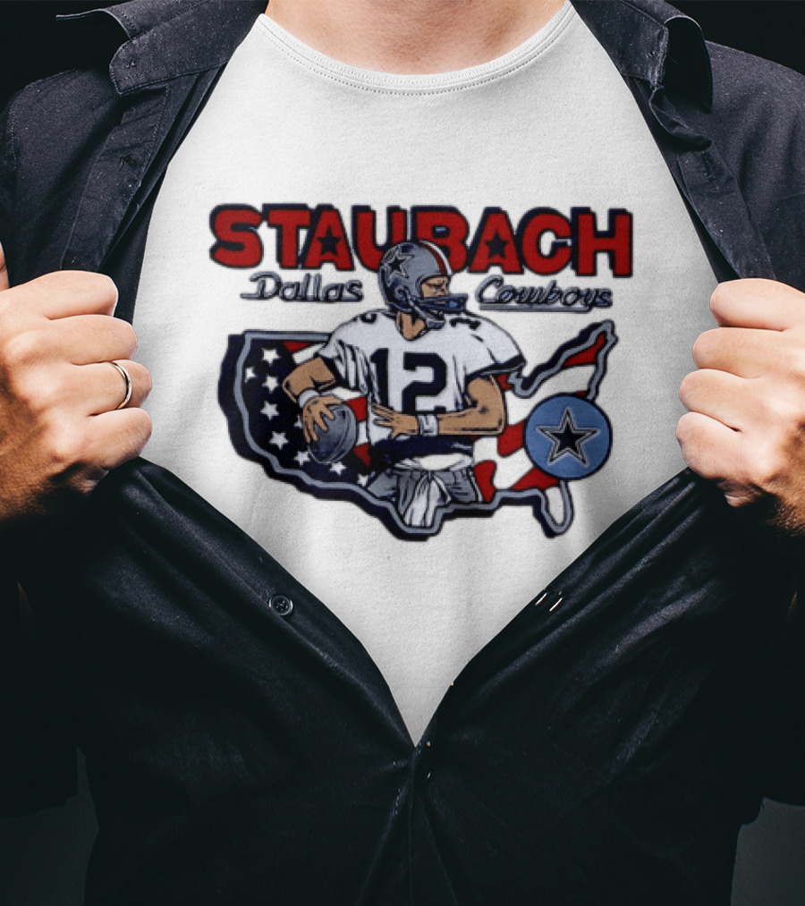 Staubach Dallas Cowboys 12 USA Star Football Legend T-Shirt