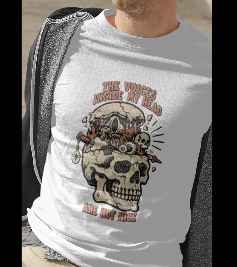 The Voices Inside My Head Are Not Nice Cracked Skull Demon Hourglass Sword T-Shirt