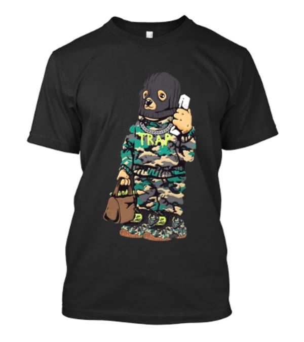 Bear Balaclava Camouflage Trap Outfit With Phone And Bag T-Shirt