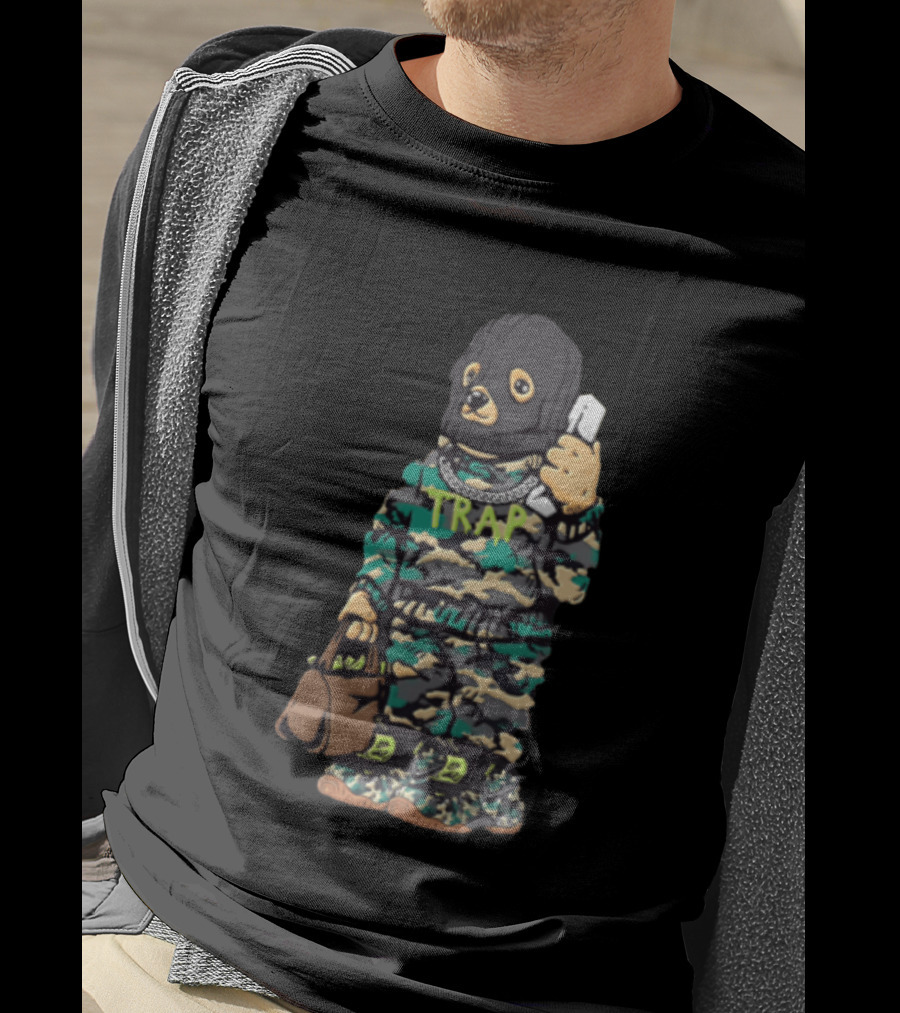 Bear Balaclava Camouflage Trap Outfit With Phone And Bag T-Shirt
