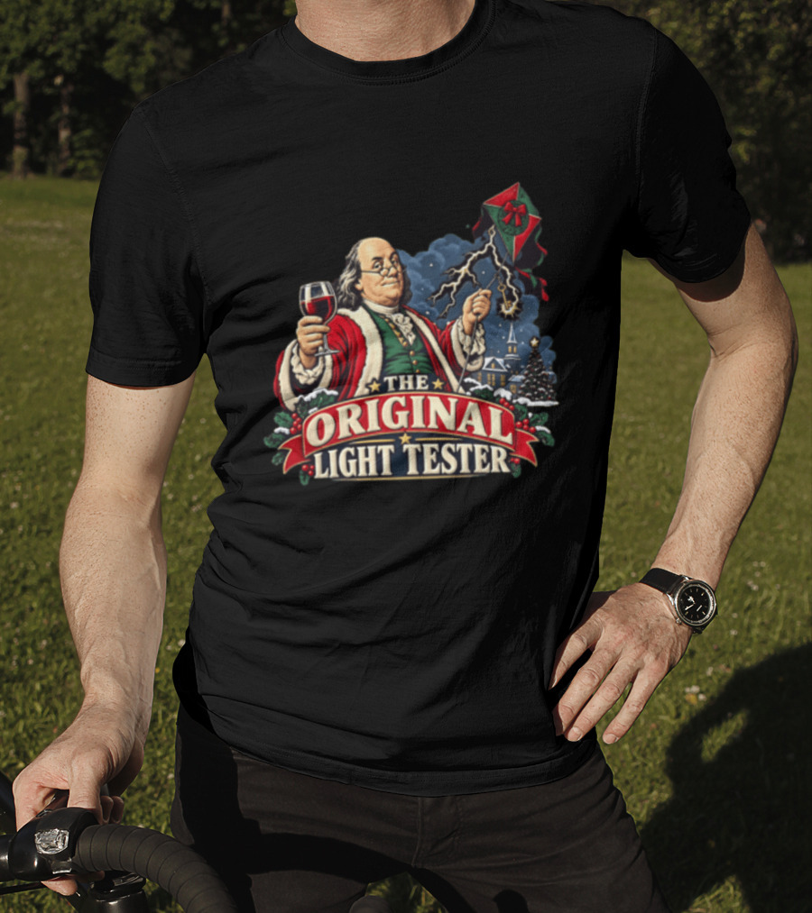 Benjamin Franklin Santa Suit Wine And Kite The Original Light Tester T-Shirt