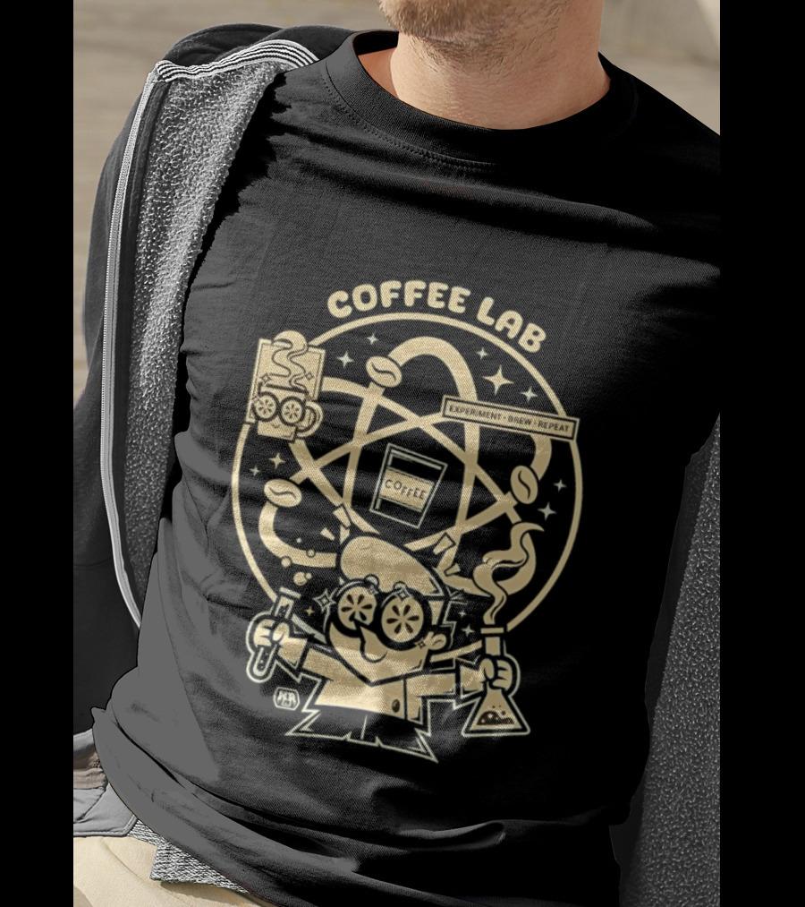 Coffee Lab Experiment Brew Repeat Dexter Scientist Atomic Coffee Cartoons T-Shirt