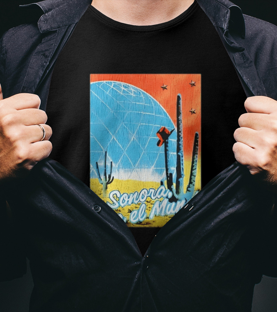 De Sonora Para El Mundo Cactus Desert Scene With Dome And Stars T-Shirt
