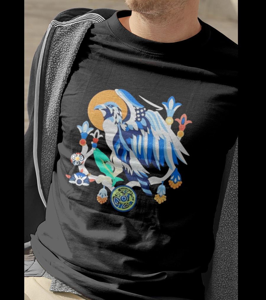 Egyptian Blue Falcon Bird Of Prey With Fish And Ancient Symbolism T-Shirt