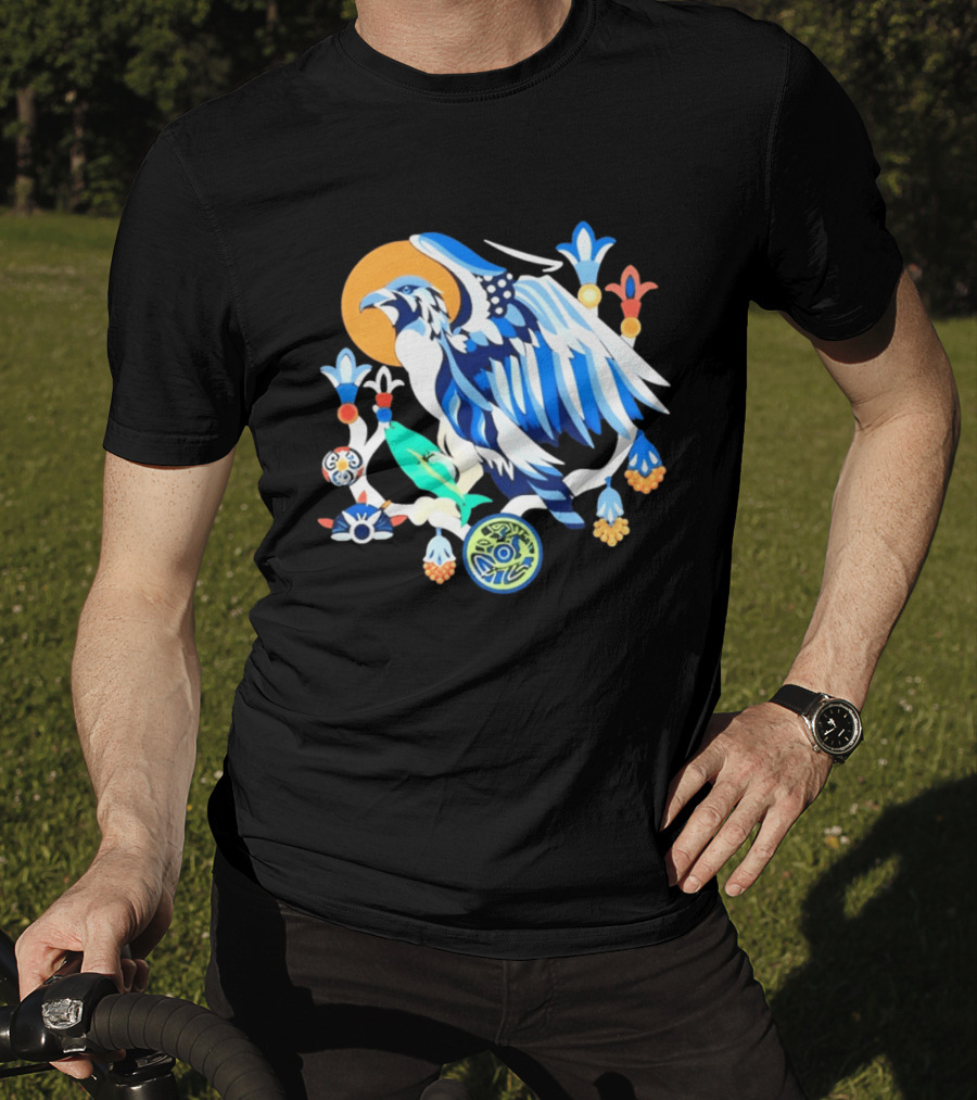 Egyptian Blue Falcon Bird Of Prey With Fish And Ancient Symbolism T-Shirt