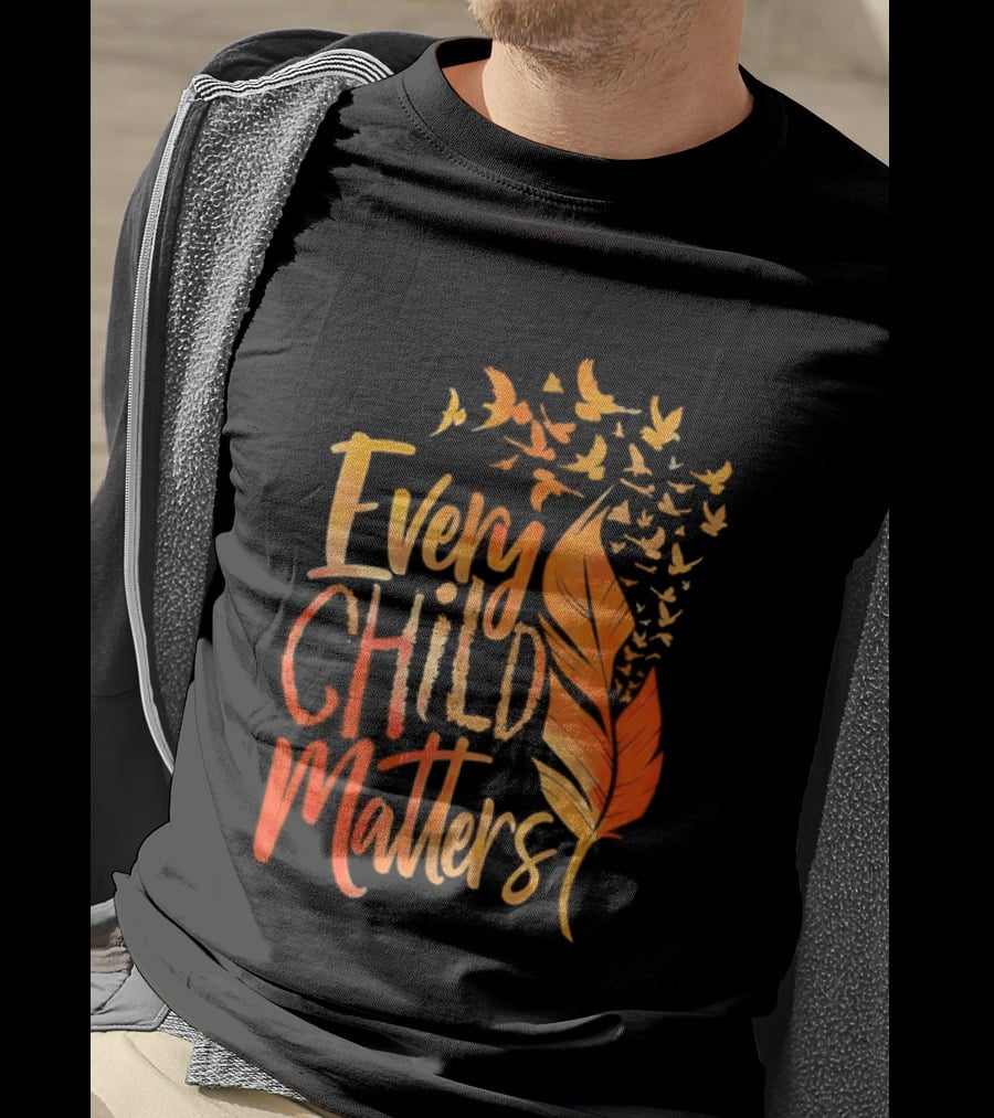 Every Child Matters Feather And Birds Orange Day Awareness T-Shirt