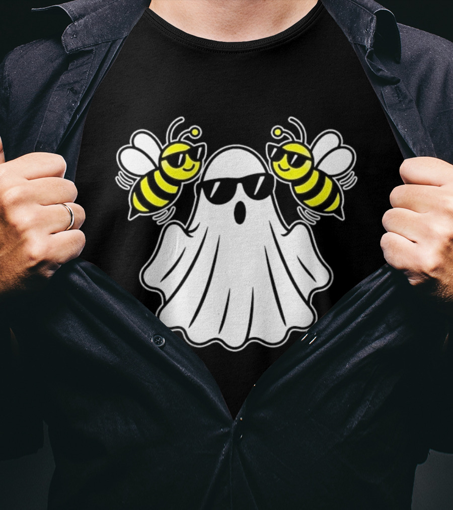 Ghost With Sunglasses And Bees Spooky Halloween Fun T-Shirt