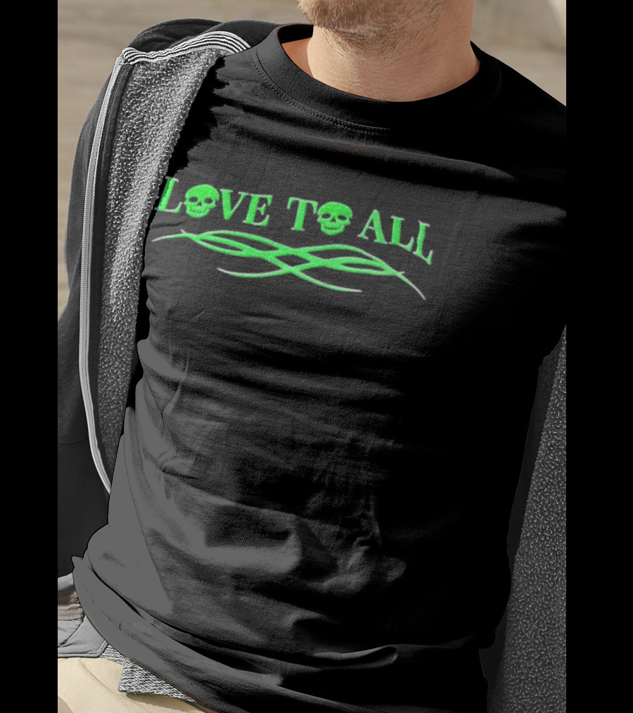 Love TO ALL Green Skulls Tribal Line Vibrant Neon Aesthetic T-Shirt