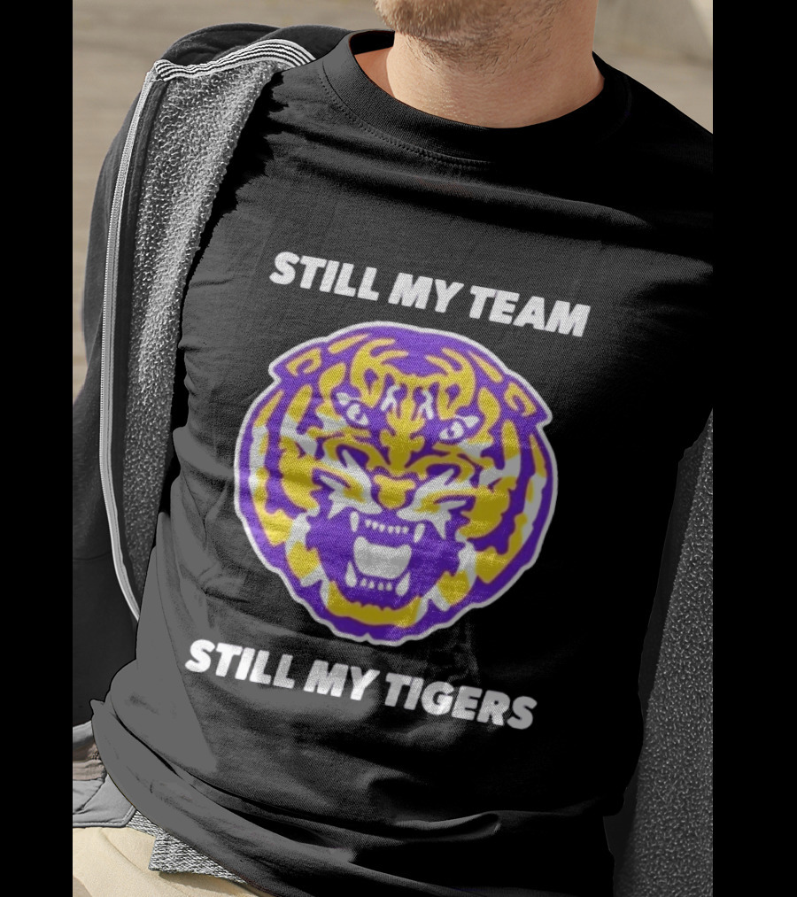 LSU Tigers Still My Team Still My Tigers Fierce Purple Gold Tiger Head T-Shirt