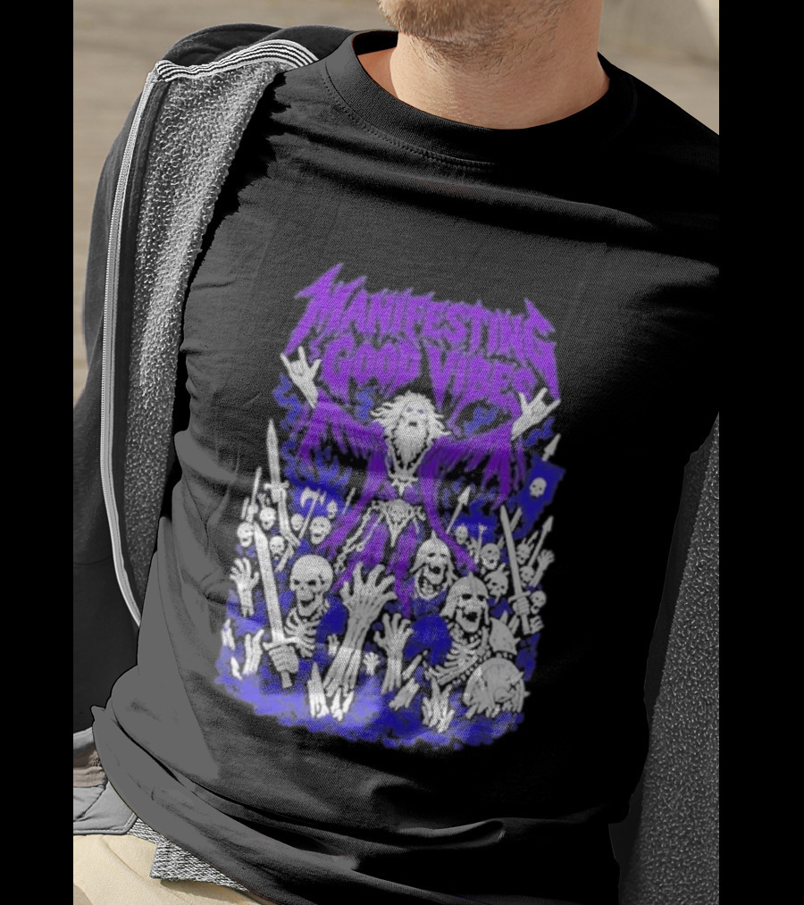 Manifesting Good Vibes Necromancer Skeleton Wizard T-Shirt