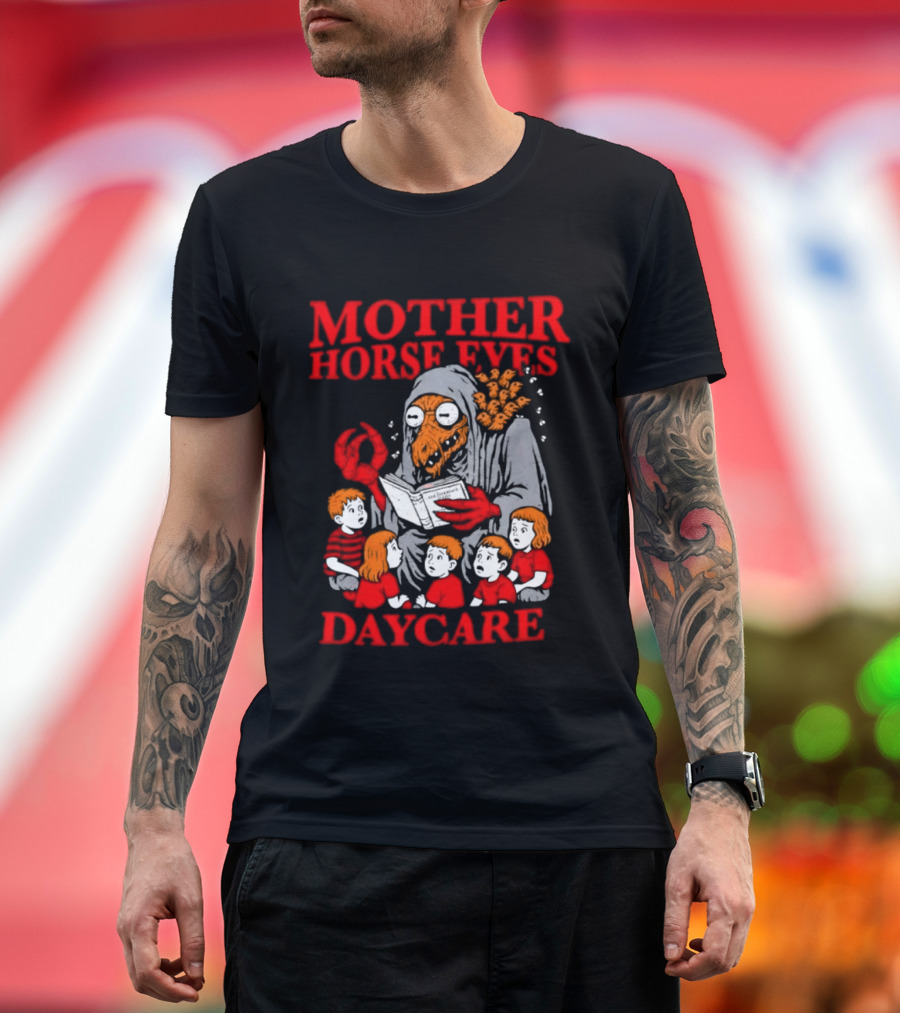 Mother Horse Eyes Daycare Creepy Creature Reading To Children T-Shirt