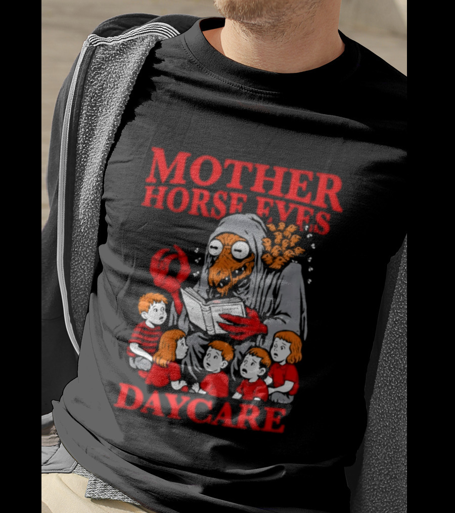 Mother Horse Eyes Daycare Creepy Creature Reading To Children T-Shirt