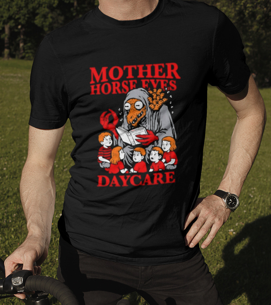 Mother Horse Eyes Daycare Creepy Creature Reading To Children T-Shirt