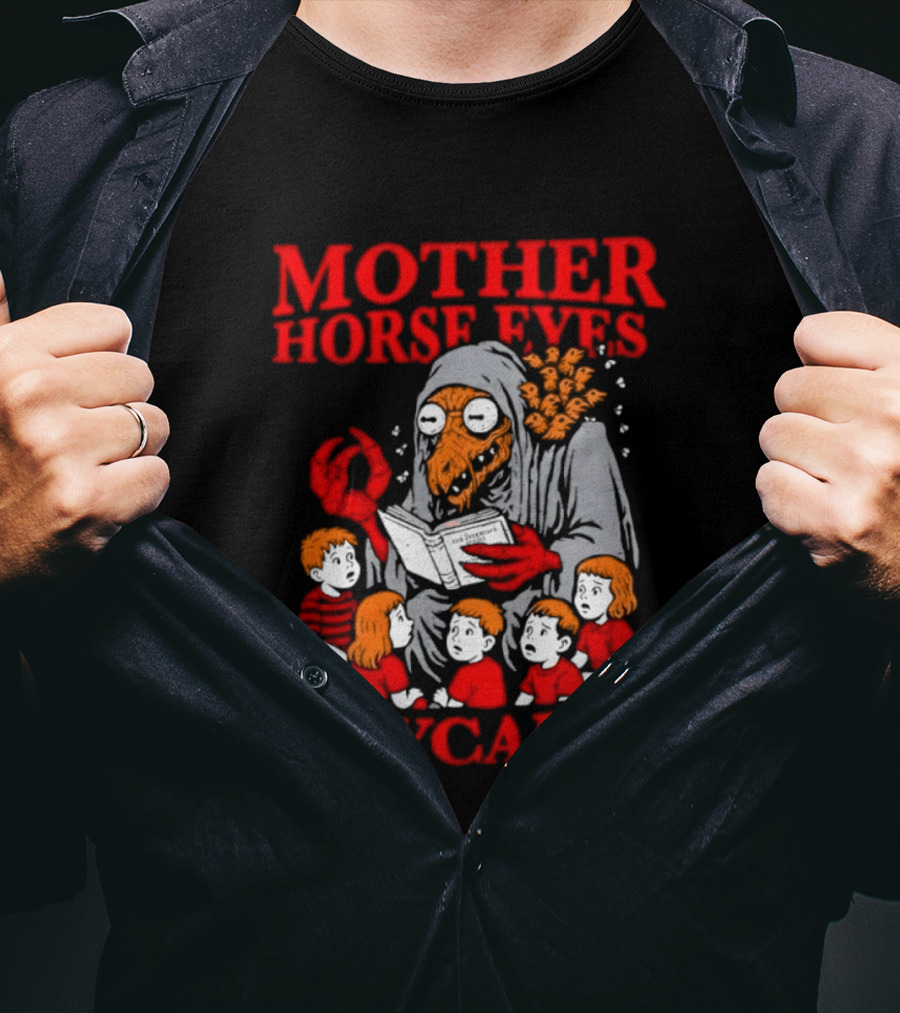 Mother Horse Eyes Daycare Creepy Creature Reading To Children T-Shirt