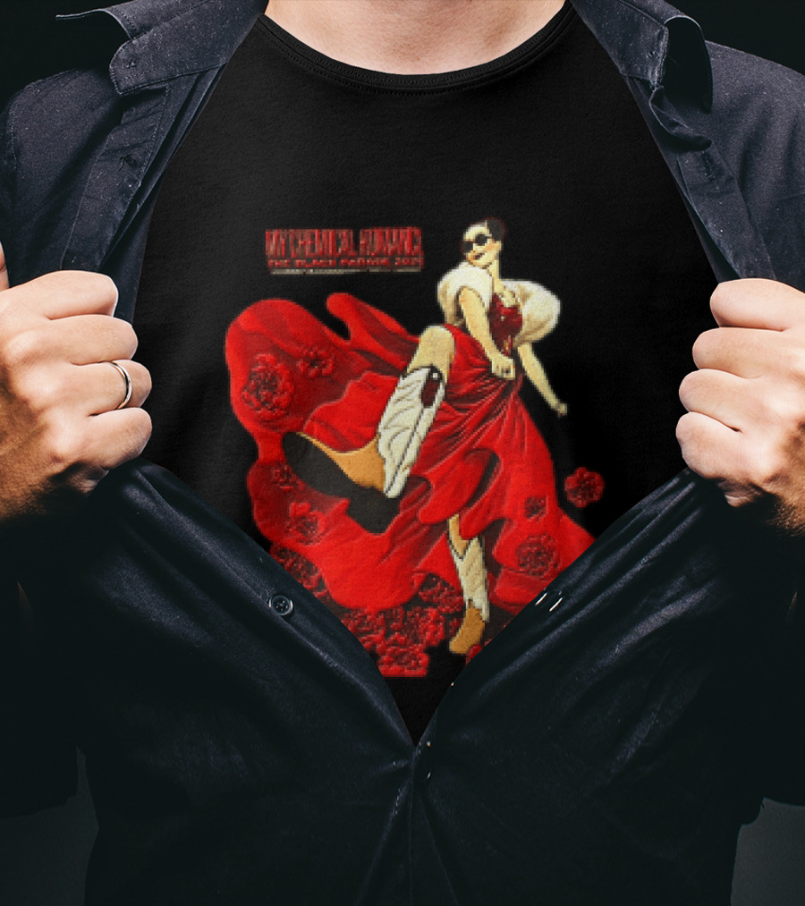 My Chemical Romance The Black Parade Tour 2025 Woman Red Dress Cowboy Boots Flowers T-Shirt
