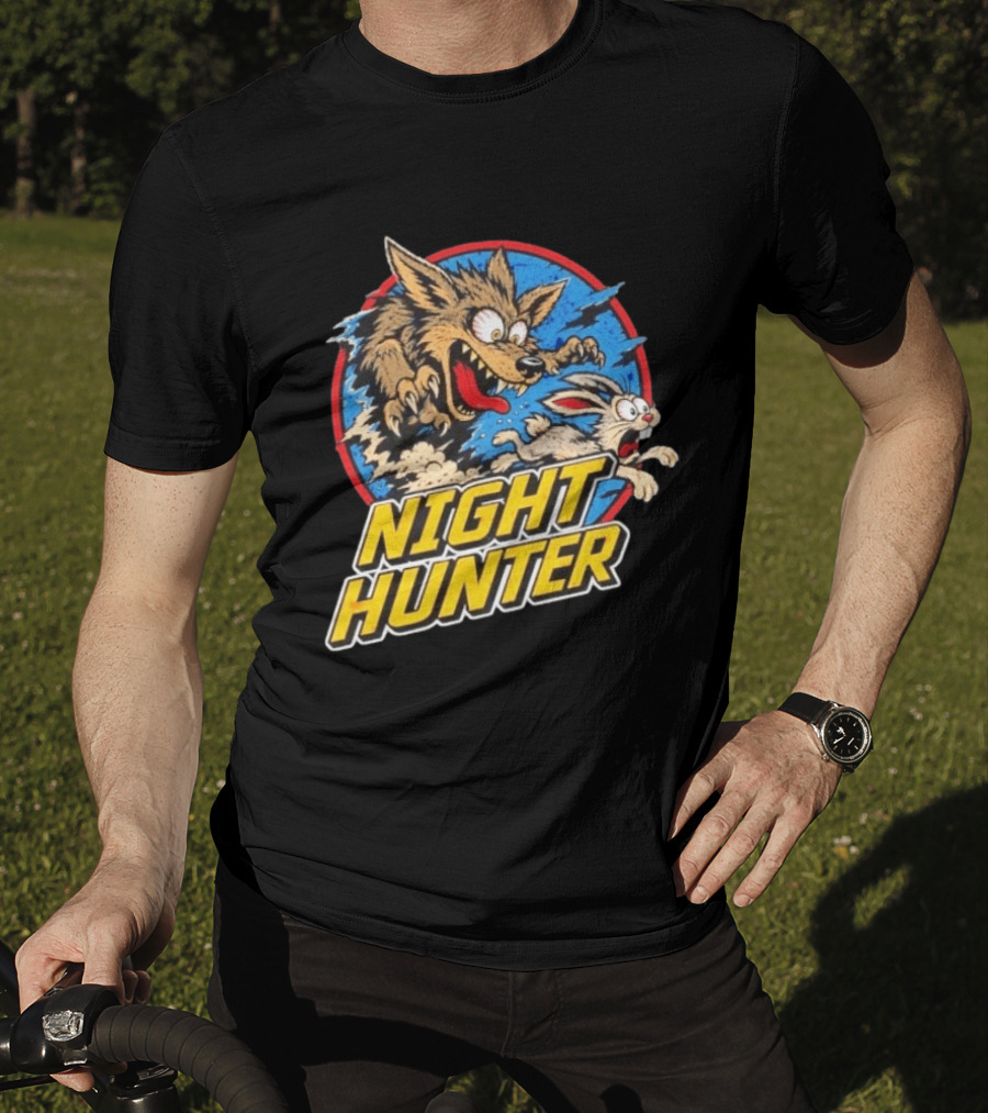 Night Hunter Coyote And Rabbit Chase Epic Predator Prey Adventure T-Shirt