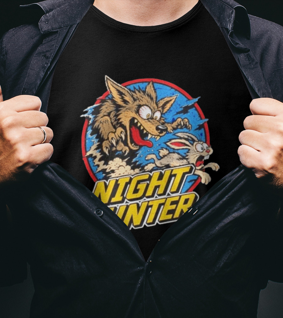 Night Hunter Coyote And Rabbit Chase Epic Predator Prey Adventure T-Shirt