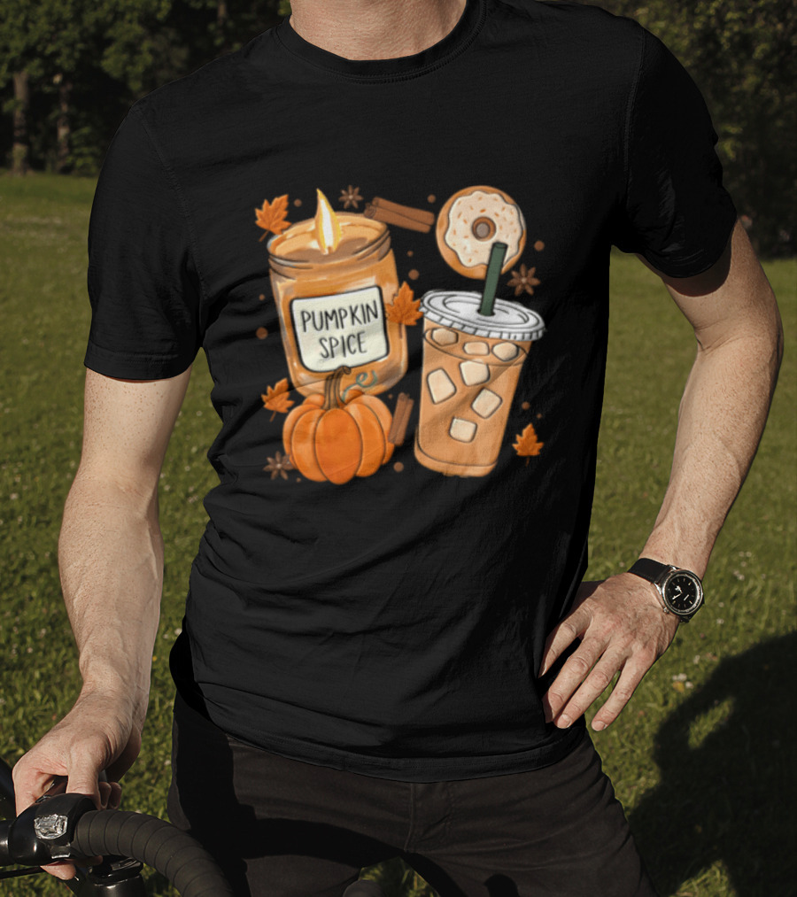 Pumpkin Spice Candle Iced Coffee Donut Autumn Aesthetic T-Shirt
