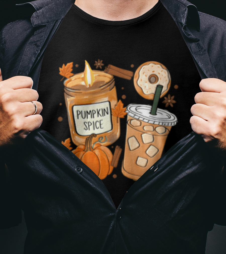 Pumpkin Spice Candle Iced Coffee Donut Autumn Aesthetic T-Shirt