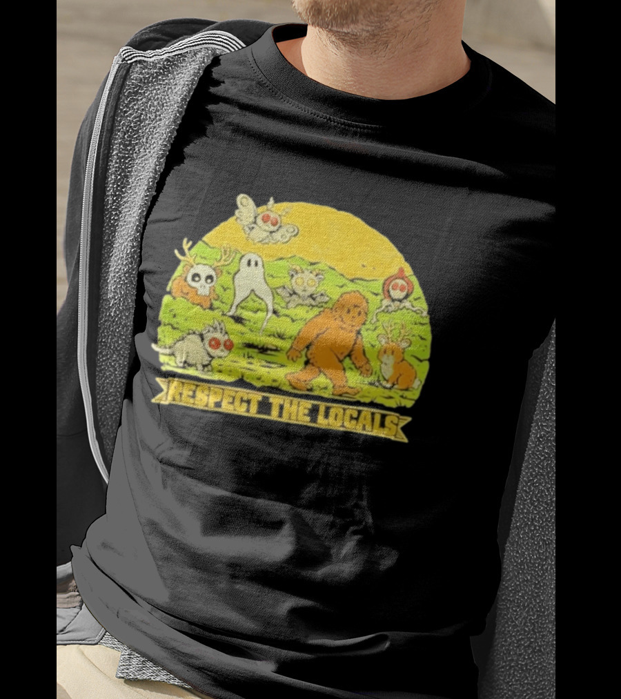 Respect The Locals Halloween Creatures Bigfoot Ghost Owl Mothman Cryptids T-Shirt