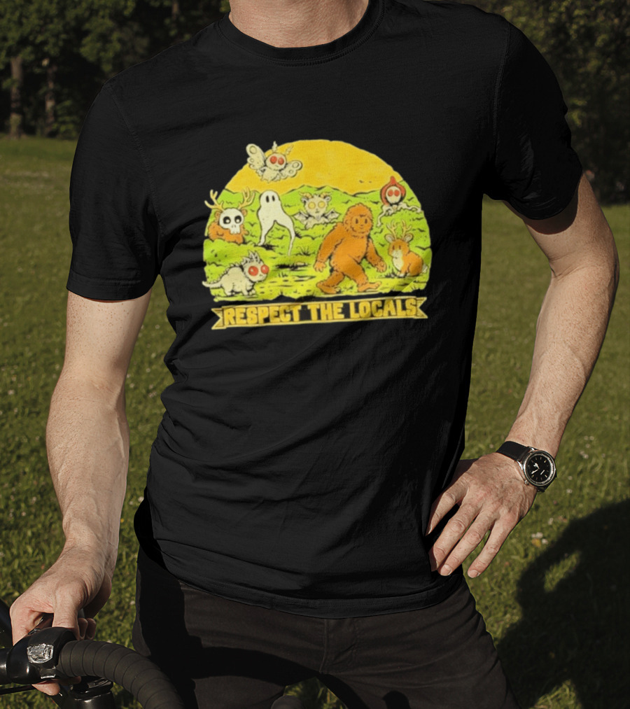 Respect The Locals Halloween Creatures Bigfoot Ghost Owl Mothman Cryptids T-Shirt
