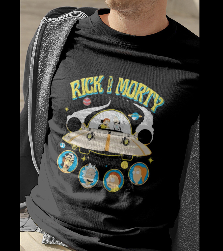 Rick And Morty Space Adventure UFO Characters Planets Adult Swim T-Shirt
