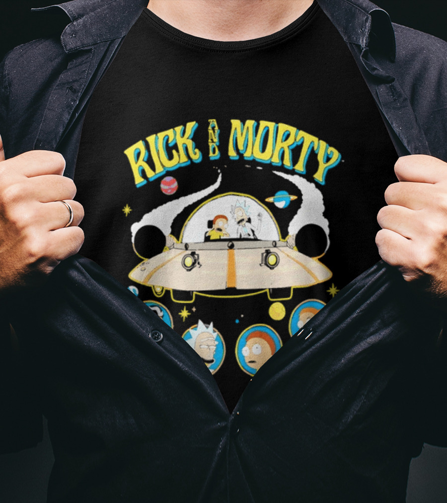 Rick And Morty Space Adventure UFO Characters Planets Adult Swim T-Shirt
