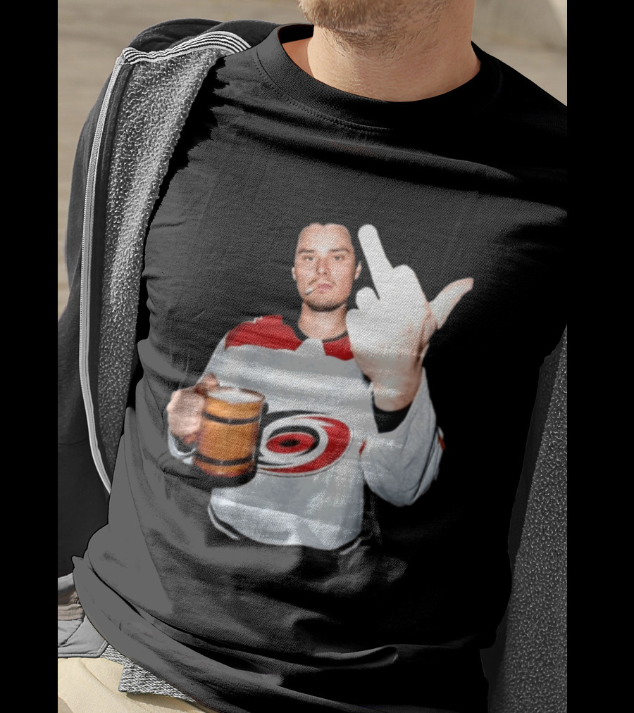 Sebastian Aho Carolina Hurricanes Wooden Beer Middle Finger Gesture T-Shirt