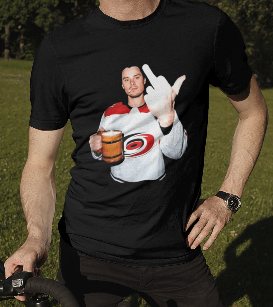 Sebastian Aho Carolina Hurricanes Wooden Beer Middle Finger Gesture T-Shirt